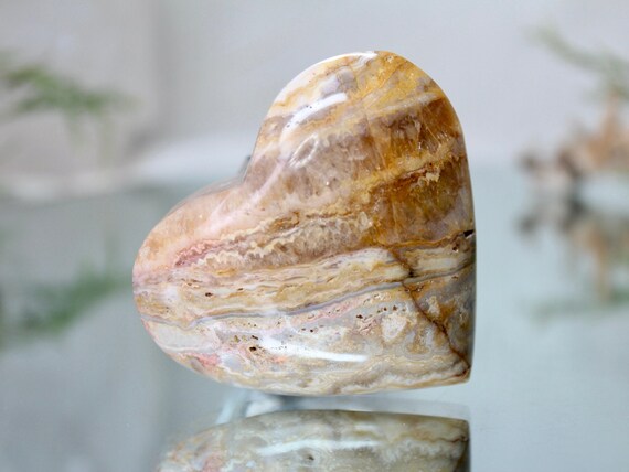 Crazy Lace Agate Carved Crystal Heart, AAA+ Gem Quality, 4.7 oz High Quality, Rare, Natural Pink Agate Crystal with Quartz from Indonesia