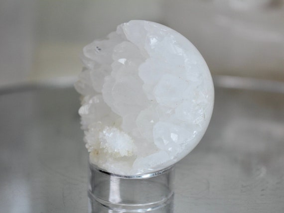 54.4 mm Special Clear Quartz Half Polished Sphere / Cluster Formation, 5.1 oz AAA+ Quality High Vibration Crystal from Indonesia, Free Ship