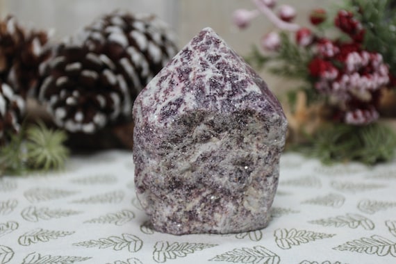 AA+ 0.86 lb Lepidolite and Quartz Crystal Generator Point, Top Polish and Raw Edge, 13.8 oz from Brazil