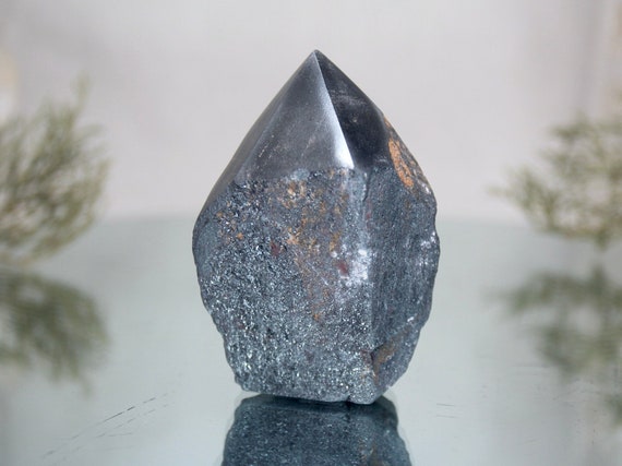 Hematite Crystal Tower, Top Polish with Raw Edge Crystal Generator Point, AA+ Quality, 12.3 oz from Brazil