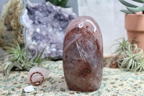 AAA+ 1.08 lb Strawberry Quartz and Rose Quartz Crystal Polished Freeform with Rainbows , 17.3 oz from Brazil