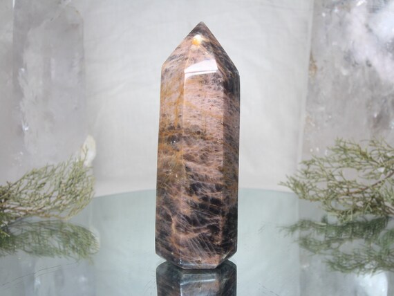1.12 lb Natural Black Moonstone All Polish Generator Point, AA Quality 17.8 oz Crystal Tower from Madagascar