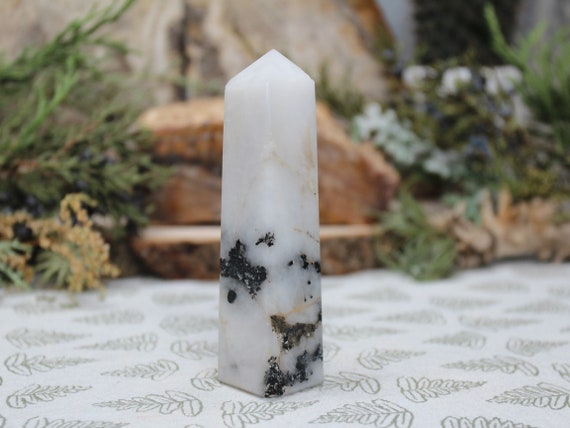 A+ Quartz with Black Tourmaline Crystal Tower with Rainbows, All Polish Obelisk Point, 3.8 oz from Brazil