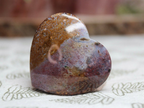 AA+ Ocean Jasper Heart with Druzy, 1.0 oz Polished Palmstone from Indonesia