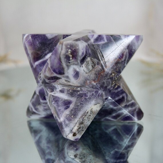 1.02 lb Chevron Amethyst Polished Merkaba Stone, A+ Quality 16.4 oz Carved Amethyst from Brazil, High Vibration Stone