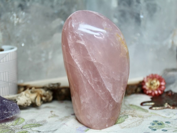 A+ 1.6 lb Rose Quartz All Polish Crystal Freeform with Rainbows and Hematite inclusions, 25.6 oz from Brazil