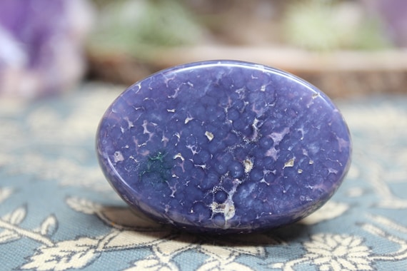 AA Grape Agate Polished Crystal Palmstone with Druzy , 3.8 oz Stone from Indonesia