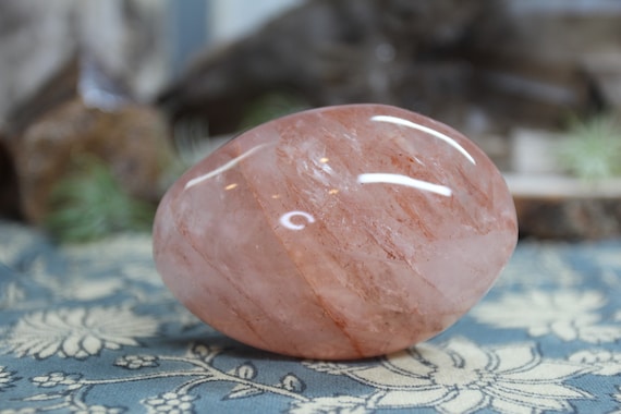 AA+ Strawberry Quartz Crystal Polished Palmstone with Amazing Rainbows , 6.8 oz Hematoid Quartz from Brazil