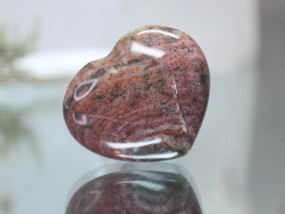 Speckled Ocean Jasper Polished Crystal Heart, 0.6 oz A Quality, Jasper Carved Puff Heart from Madagascar