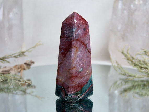 Bloodstone Obelisk Tower with Druzy, AA+ Quality 11.9 oz Polished Point from Indonesia