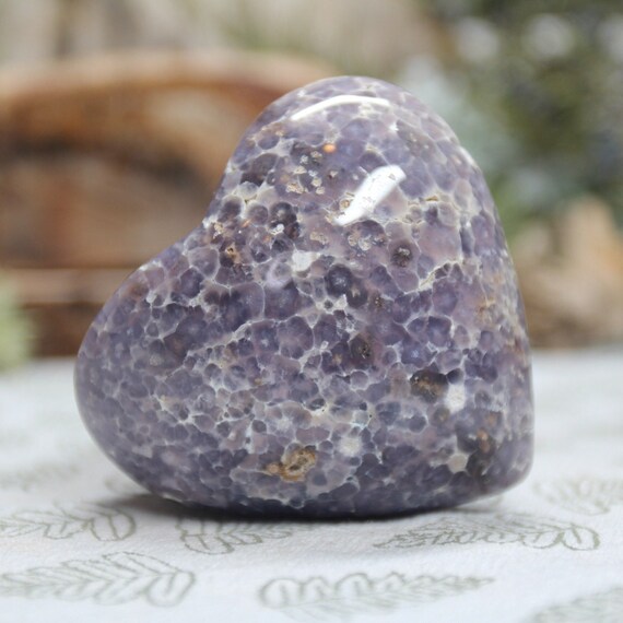 A+ Grape Agate Crystal Carved Heart, 5.0 oz Polished Purple Crystal Heart from Indonesia