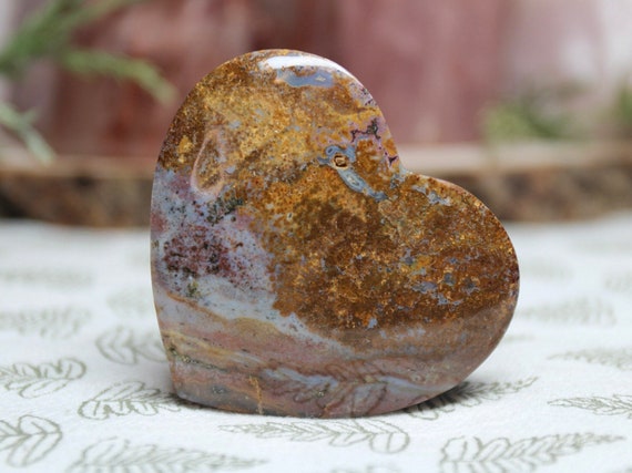 AA+ Ocean Jasper Heart with Druzy, 3.5 oz Polished Palmstone from Indonesia