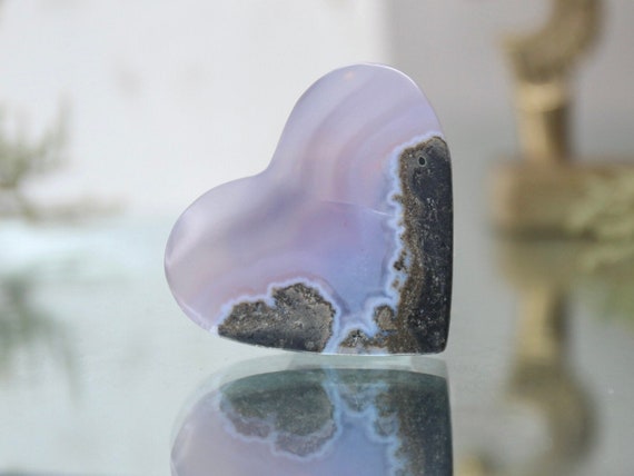 Purple Moss Agate Carved Heart, "Stone for Growth", AAA+ Quality, 0.3 oz Polished Rare Purple Moss Agate Crystal from Indonesia