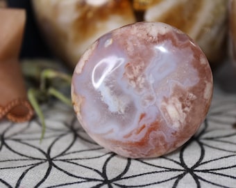 Flower Agate Palm Stone: Polished Crystal with Inclusions, 5.8 oz