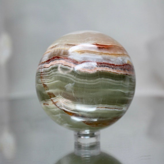 59.5 mm Green Banded Calcite Sphere, AAA++ Quality, 10.4 oz Crystal Ball from Indonesia, High Vibration, Reiki Charged, Free Fast Shipping