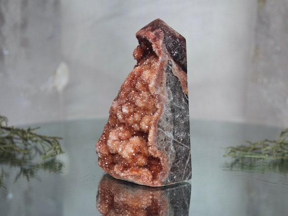 Red Druzy Sphalerite and Quartz Generator Point, AAA++ Quality, 10.4 oz Crystal Tower from Indonesia, Energy Cleanse, Fast free Shipping