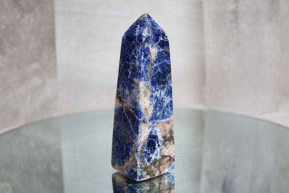 Sodalite Crystal Obelisk Point with Jasper and Hematite, Special AAA+ Quality, 9.9 oz All Polish from Indonesia