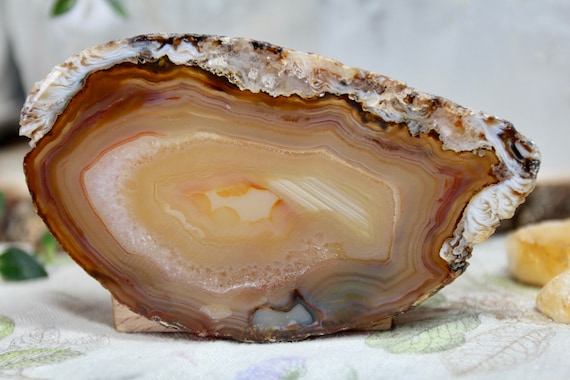 A+ Tan and Red Agate with Clear Quartz Crystal Slice, 2.8 oz slab