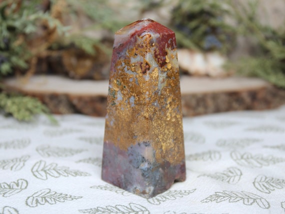 A+ Ocean Jasper Obelisk with Druzy, 4.2 oz Polished Tower from Indonesia