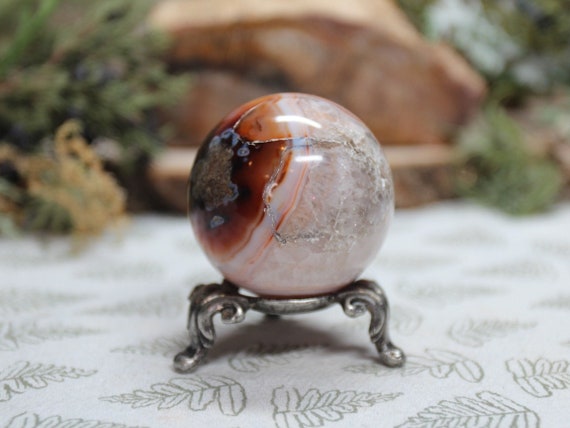 AAA+ 47.4 mm Banded Carnelian and Clear Quartz Crystal Polished Sphere, 4.6 oz Crystal from Indonesia