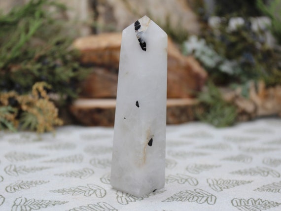 A+ Quartz with Black Tourmaline Crystal Tower with Rainbows, All Polish Obelisk Point, 3.2 oz from Brazil