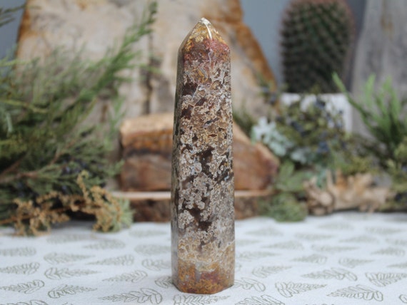AA+ Sakura Plume Agate Generator Point, 6.9 oz Polished Point from Indonesia