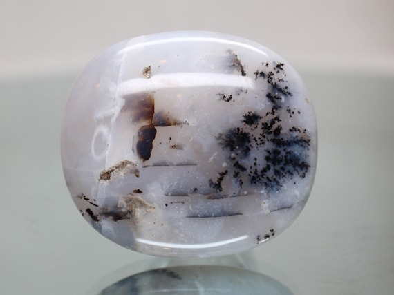 Dendritic Agate Crystal Palmstone with Druzy, AA+ Quality, 3.4 oz Polished Cabochon Agate Stone from Indonesia