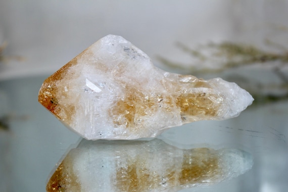 Raw Citrine Point with Rainbow Foils, AA+ Quality, Ultra Clear 4.9 oz Crystal Bouquet from Brazil