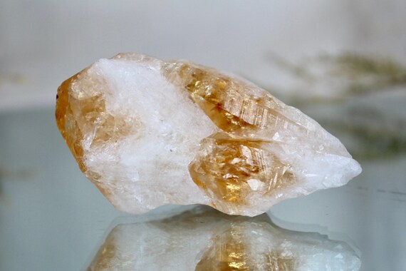Raw Citrine Point with Rainbow Foils and Druzy Spots, AA+ Quality, Ultra Clear 4.2 oz Mother Daughter Crystal Bouquet from Brazil