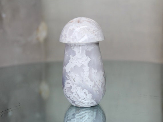 Snow Agate Crystal Carved Mushroom with Druzy, 7.1 oz AAA+ Quality Crystal Mushroom from Indonesia