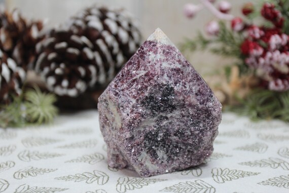 AA 0.74 lb Lepidolite Crystal Generator Point, Top Polish and Raw Edge, 11.8 oz from Brazil