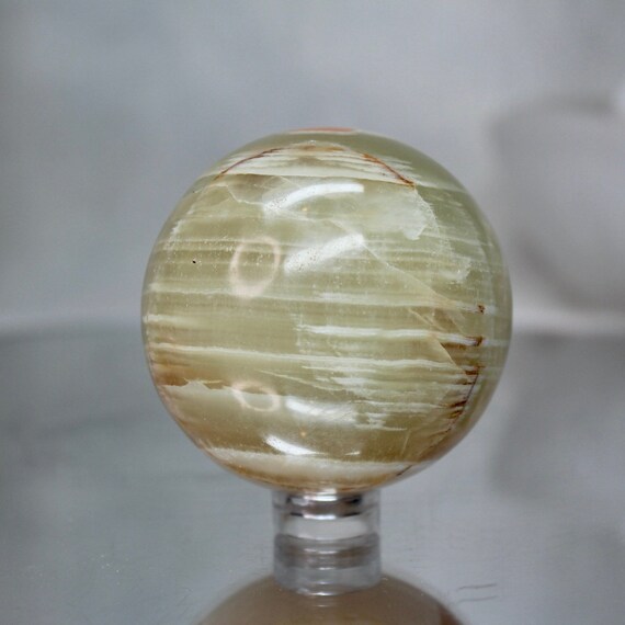 53.2 mm Green Banded Calcite Sphere, AA+ Quality, 7.4 oz Crystal Ball from Indonesia, High Vibration, Reiki Charged, Free Fast Shipping