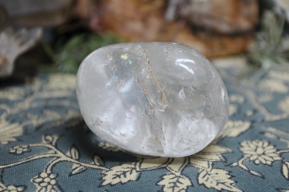 AA++ 0.55 lb Ultra Clear Quartz Polished Crystal with Rainbow Foils, Crystal Palmstone,  Exceptional Quality, 8.8 oz from Brazil