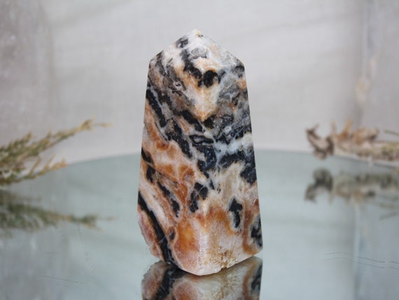RARE Zebra Jasper Crystal Obelisk with Quartz and Druzy, AAA++ Quality, 1.02 lb/ 16.3 oz Rare Jasper Tower from Indonesia