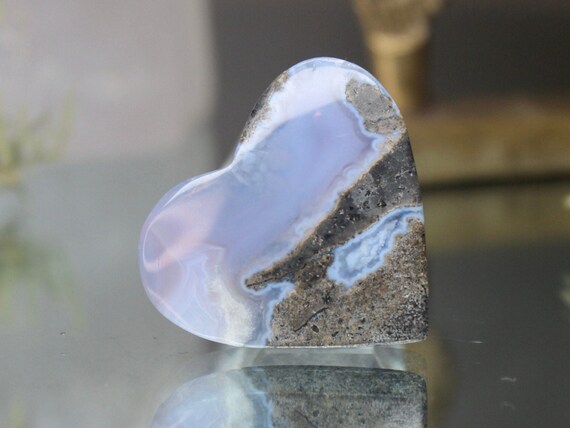 Purple Moss Agate Carved Heart, "Stone for Growth", AAA Quality, 0.4 oz Polished Rare Purple Moss Agate Crystal from Indonesia