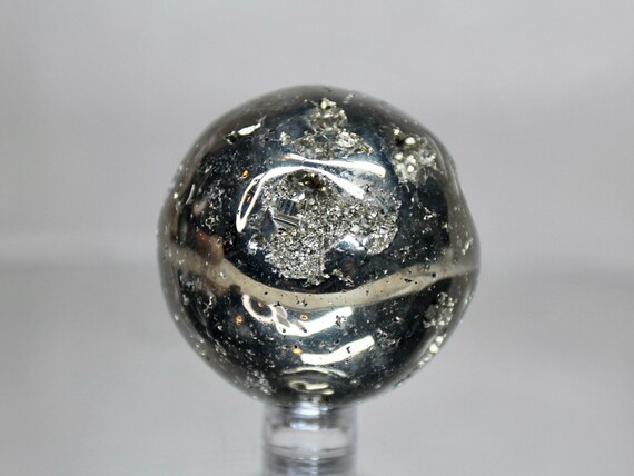 54 mm Pyrite Geode Sphere, 12.9 oz AAA Quality Pyrite from Peru, Energy Cleansed, Free Fast Shipping