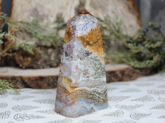 AAA++ Ocean Jasper Tower with Druzy, 9.7 oz Polished Generator Point from Indonesia