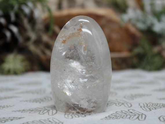 AA+ Ultra Clear Quartz with Rainbow Foils and Inclusions, Polished Freeform, Flat Base, Exceptional Quality, 4.0 oz from Brazil