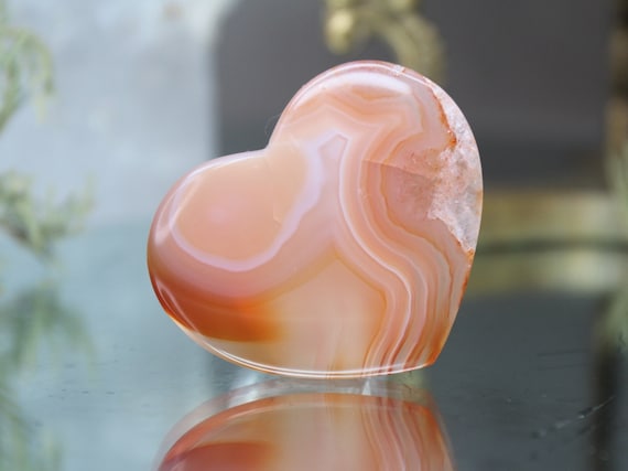 XS Carnelian and Clear Quartz Heart, AAA Gem Quality, 0.7 oz Polished Crystal from Indonesia, Gift for Valentine, Love