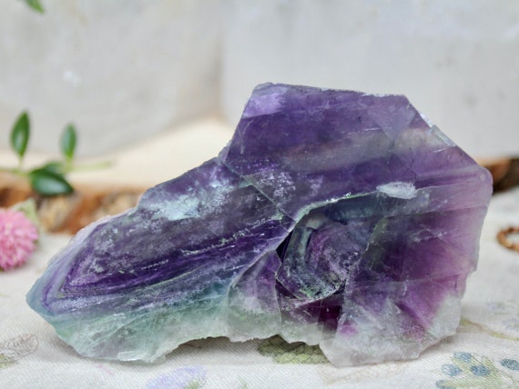 A+ Chevron Fluorite Crystal Slab from Mexico, 7.9 oz Crystal Slice with Rainbows