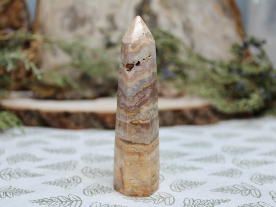 AA++ Natural Pink Crazy Lace Agate Tower with Druzy and Quartz, 3.2 oz High Quality Rare Pink Agate Generator Point from Indonesia