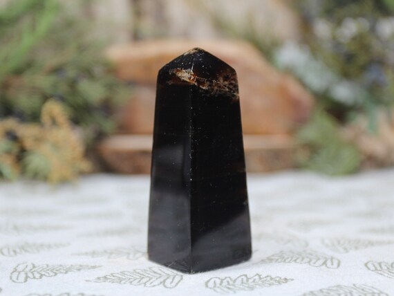 AAA+ Dark Amber Mini Obelisk Crystal Point, 1.0 oz UV Reactive Polished Amber Tower from Indonesia