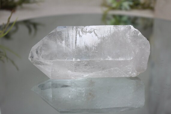Clear Quartz Raw Point with Rainbows, AA+ Quality, 8.8 oz High Frequency Stone, Raw Edged Crystal Point with Etchings