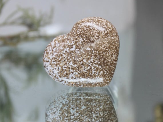 Speckled Ocean Jasper Polished Crystal Heart, 0.6 oz AAA Quality, Jasper Carved Puff Heart from Madagascar