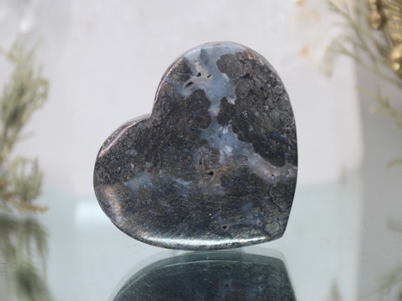Jasper and Marcasite Heart, Stone of Soul Attraction, AA+ Quality, 2.5 oz Polished Crystal from Indonesia, Energy Healing, Free Shipping