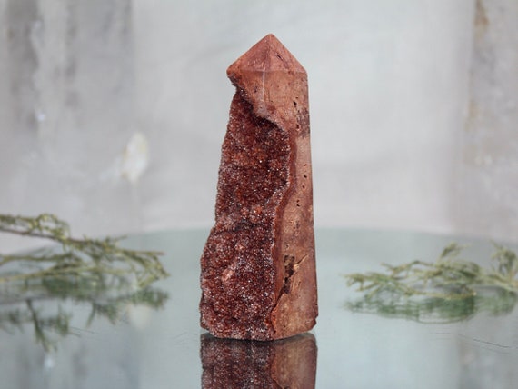 Red Druzy Sphalerite and Quartz Generator Point, AA Quality, 5.9 oz Crystal Tower from Indonesia, Energy Cleanse, Fast free Shipping