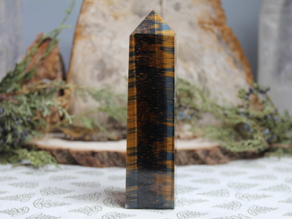 A+ Tigers Eye Tower, 13.3 oz Tall Crystal Point from Indonesia