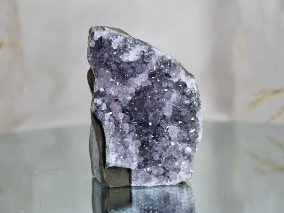Pale Amethyst Cluster with Rainbows on Raw Stone Matrix, AA Quality Crystal, Spiritual Energy, 14.0 oz Geode Cluster from Brazil
