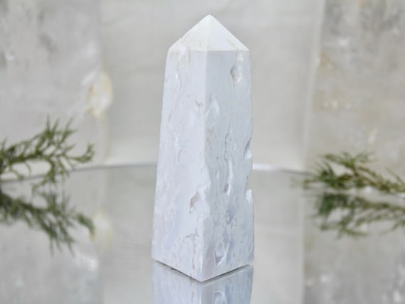 Snow Agate and Druzy Crystal Obelisk, 7.3 oz AAA+ Quality Crystal Tower from Indonesia
