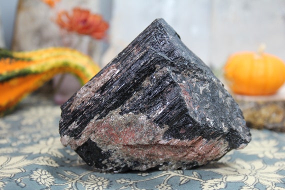 AA+ 2.01 lb Raw Black Tourmaline Crystal Cluster with Inclusions, Schorl, 32.2 oz from Brazil
